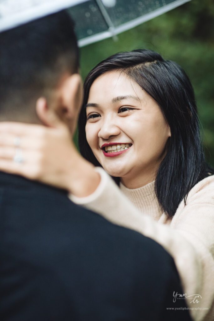 Surprise proposal engagement picture at John P. Humes Japanese Stroll Garden - Long island wedding photographer