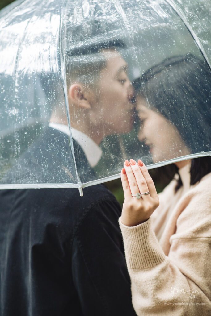 Surprise proposal engagement picture at John P. Humes Japanese Stroll Garden - Long island wedding photographer