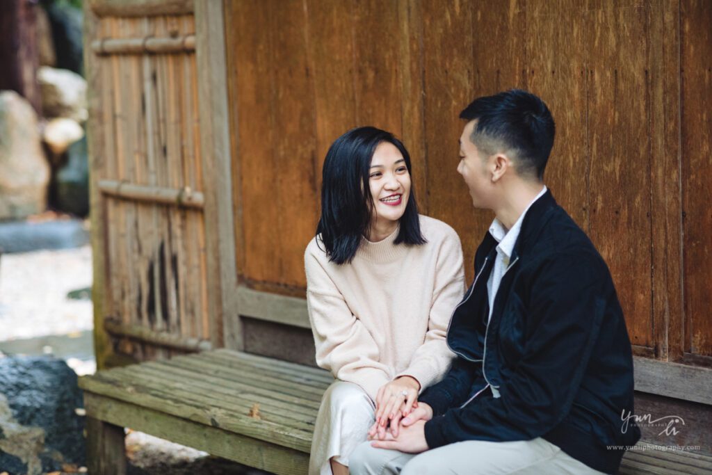 Surprise proposal engagement picture at John P. Humes Japanese Stroll Garden - Long island wedding photographer